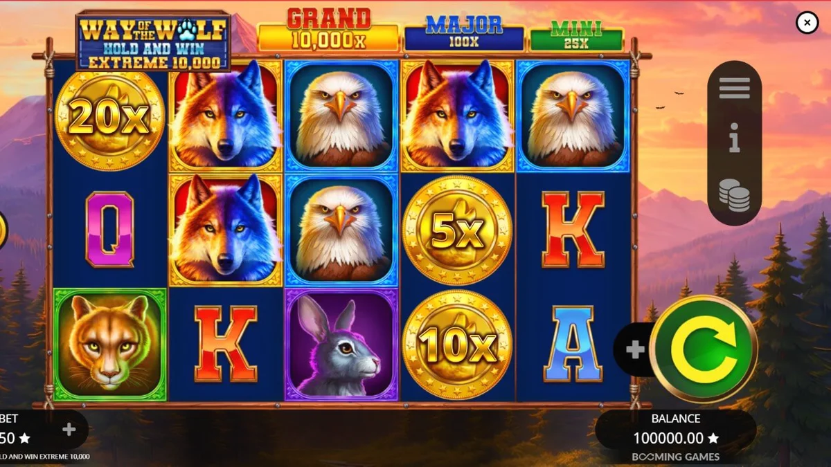Way of the Wolf Hold and Win Extreme 10,000 slot machine interface