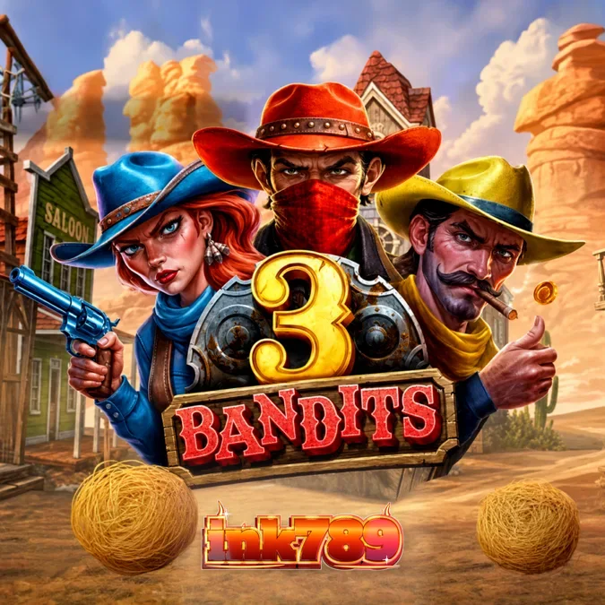 Tampilan visual slot 3 Bandits dengan tema koboi dan mekanisme pengumpulan koin